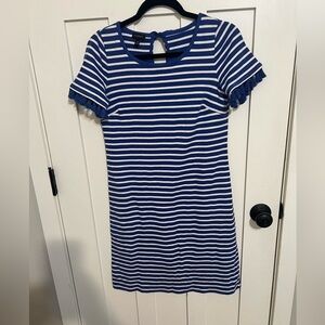 Talbots Size XS Striped Blue White Tassel Sleeve Jersey Sheath Dress